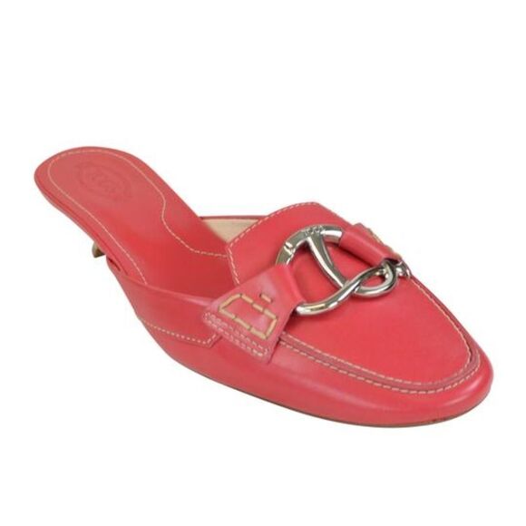 Tod's Red Klimt Sabot Leather Sandals Heels Pump - Picture 2 of 5